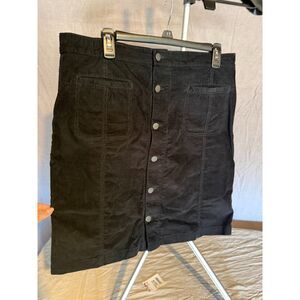 Black Velvet Button Front Knee Length Skirt - Stretch - s 12